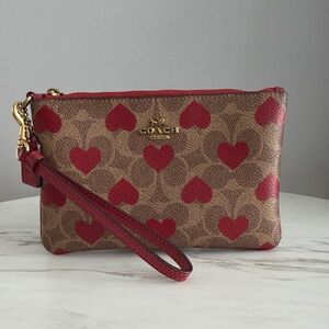 Coach Brown and Red Heart Wristlet